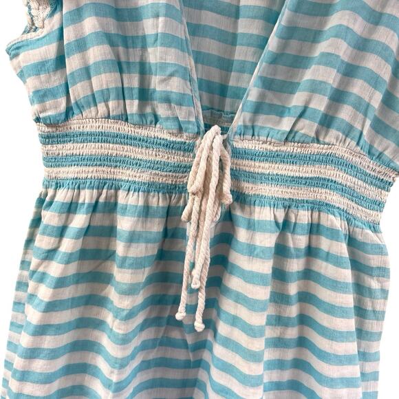 STS Sail To Sable Blue Striped Dress Medium Nautical Tie Waist 100% Cotton - Picture 4 of 7